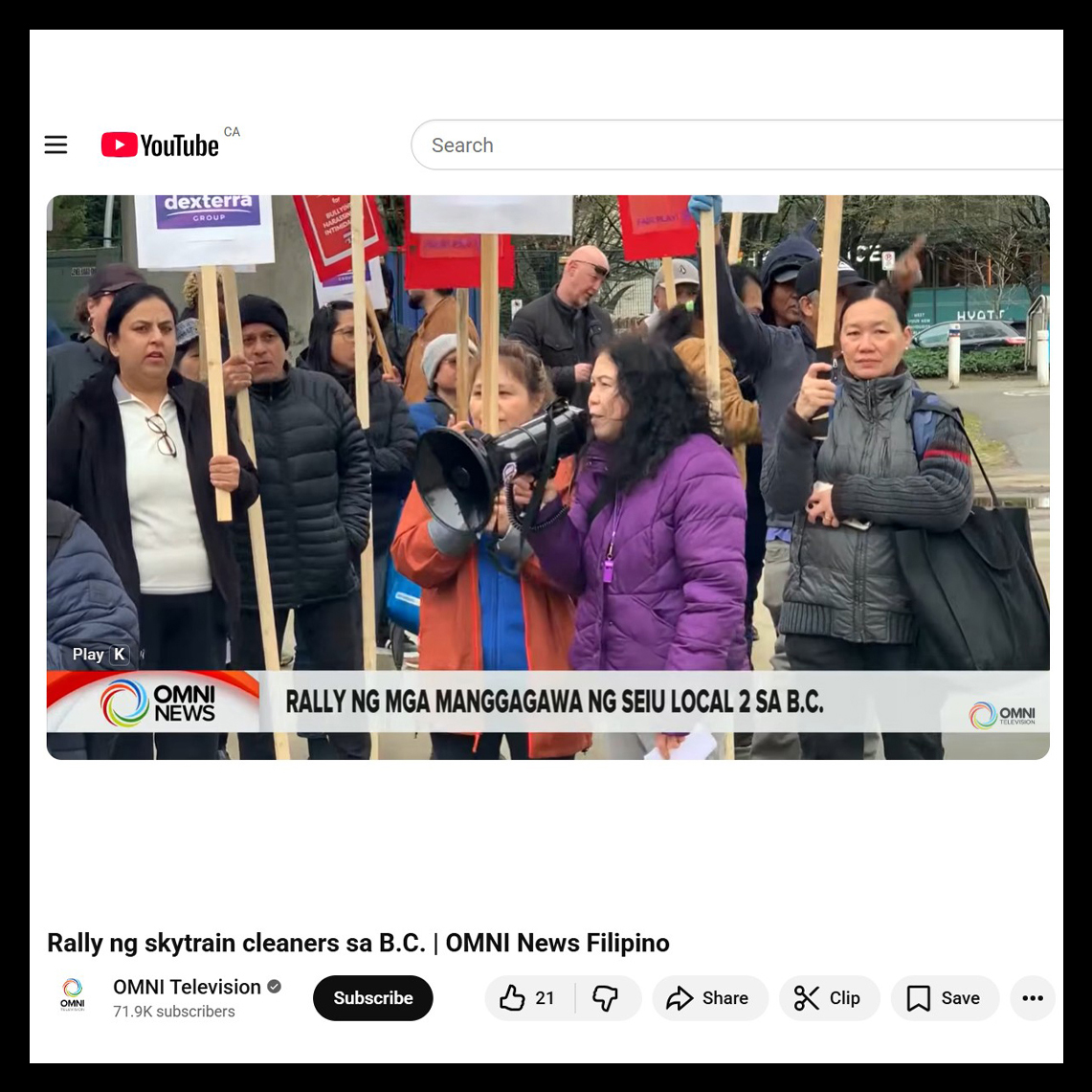 Read more about the article Rally ng skytrain cleaners sa B.C.